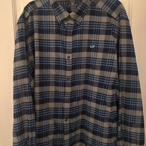 Vineyard Vines Navy and Gray Plaid Shirt
